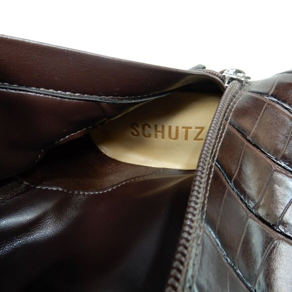 SCHUTZ Maryana Over The Knee OTK Boots Size 5 Chocolate Brown Croc Leather NEW - Picture 11 of 14